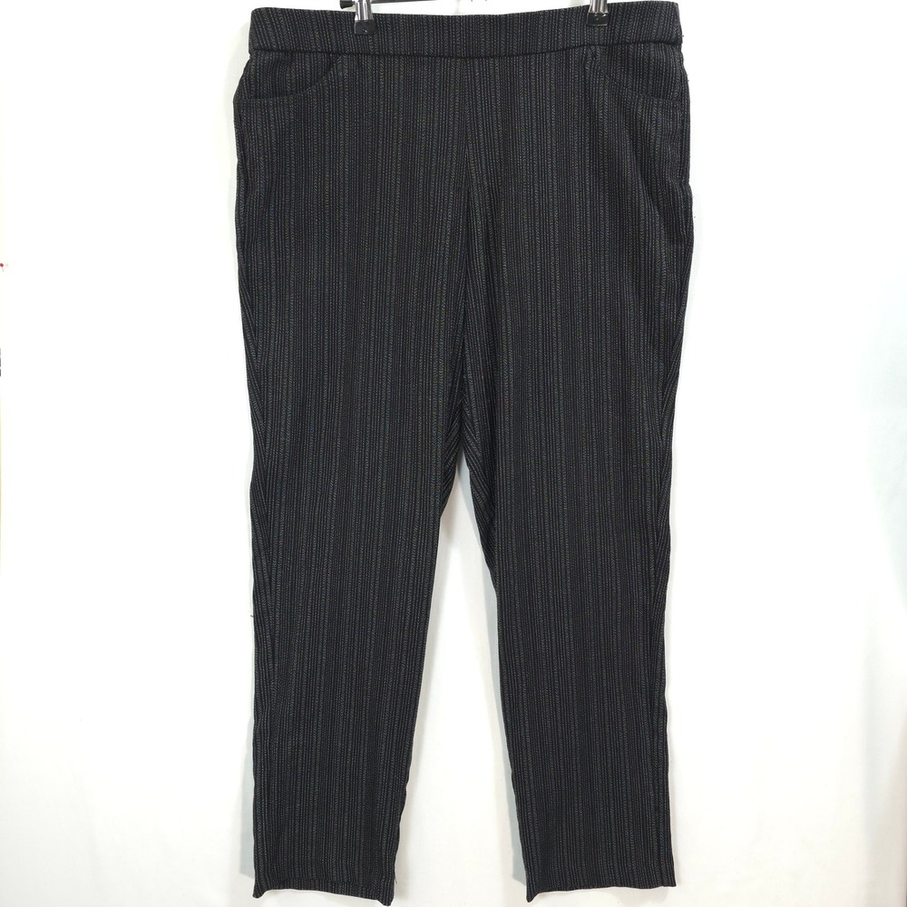 Alfred Dunner Pants Pinstripe Pull On Black Women 12 Career Dark Academia Office